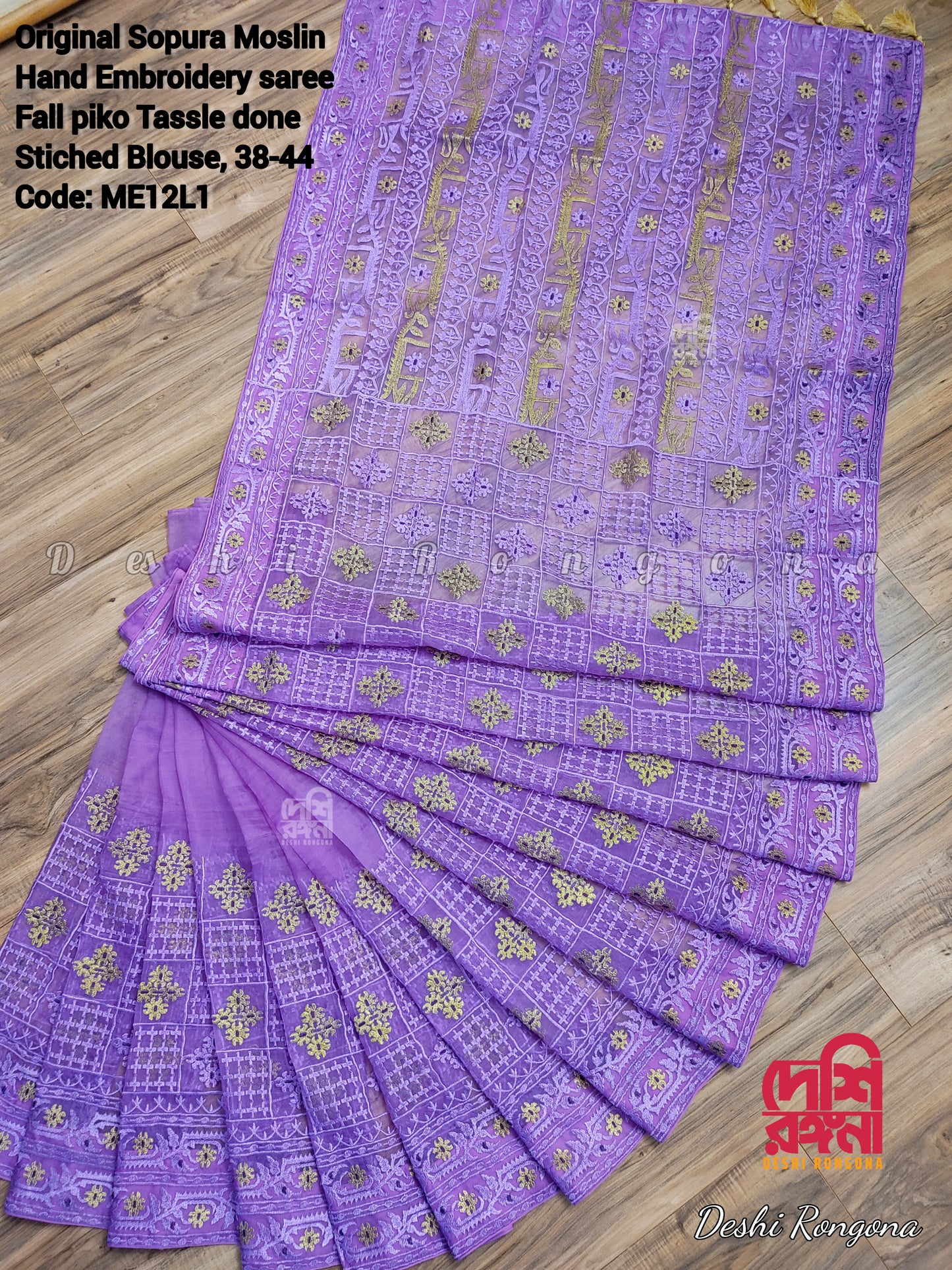 Original Moslin Hand Embroidery work Saree, Lavender Dream