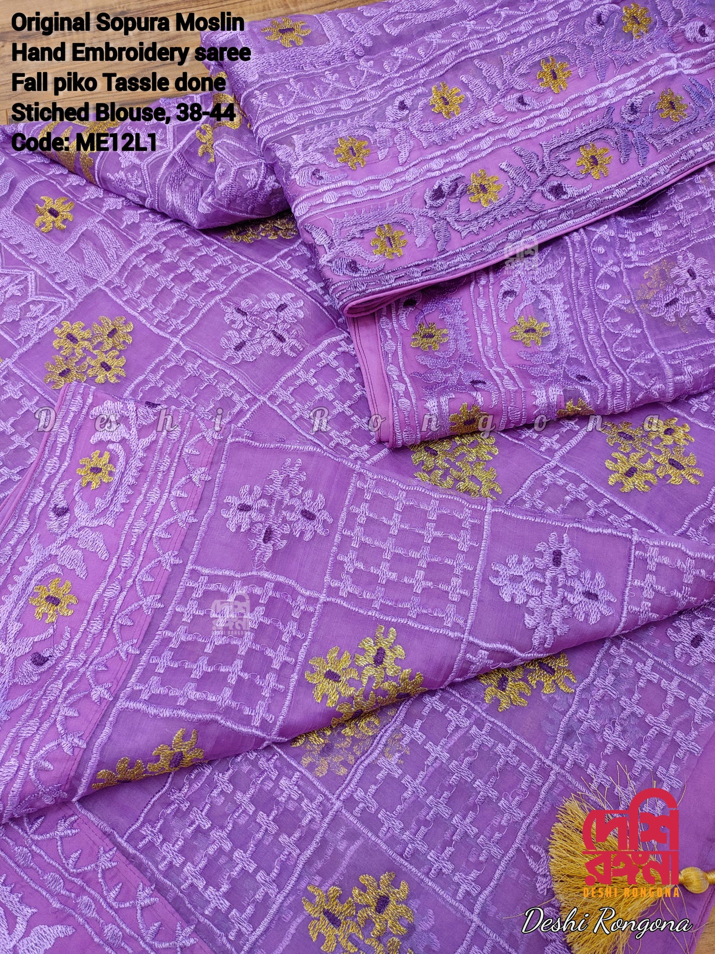Original Moslin Hand Embroidery work Saree, Lavender Dream