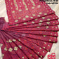 Original Moslin Hand Embroidery work Saree, Maroon