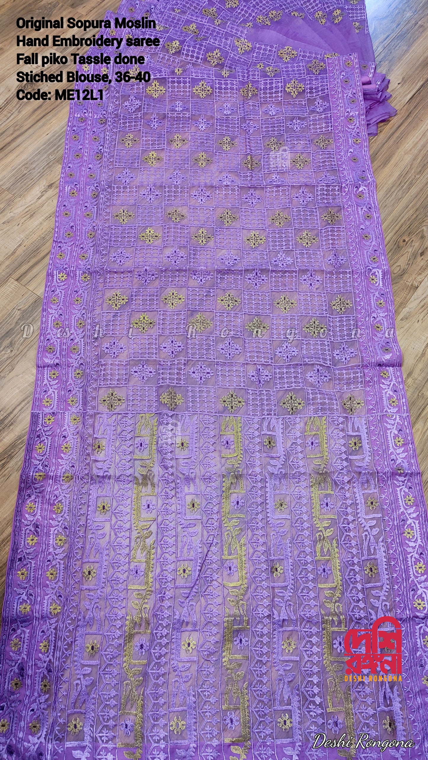 Original Moslin Hand Embroidery work Saree, Lavender Dream