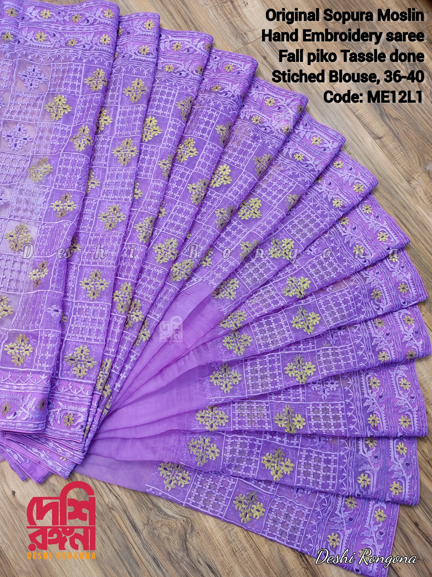 Original Moslin Hand Embroidery work Saree, Lavender Dream