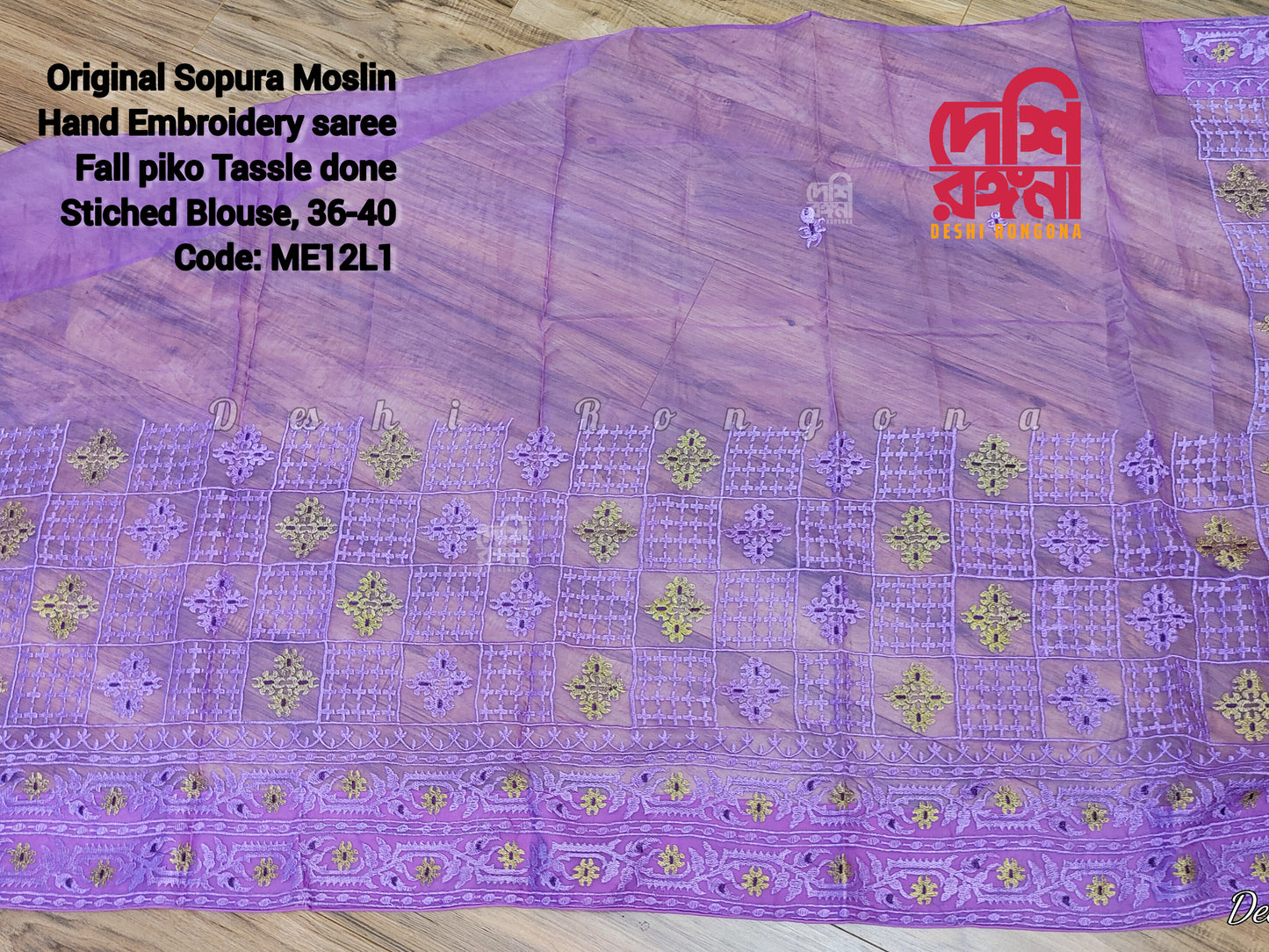 Original Moslin Hand Embroidery work Saree, Lavender Dream