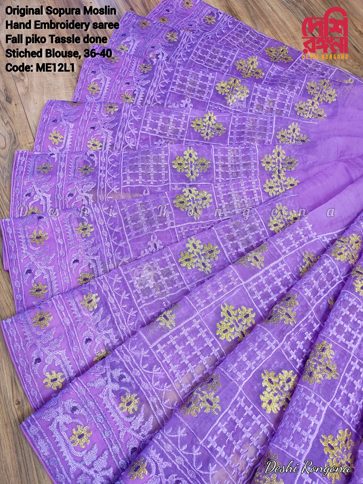 Original Moslin Hand Embroidery work Saree, Lavender Dream