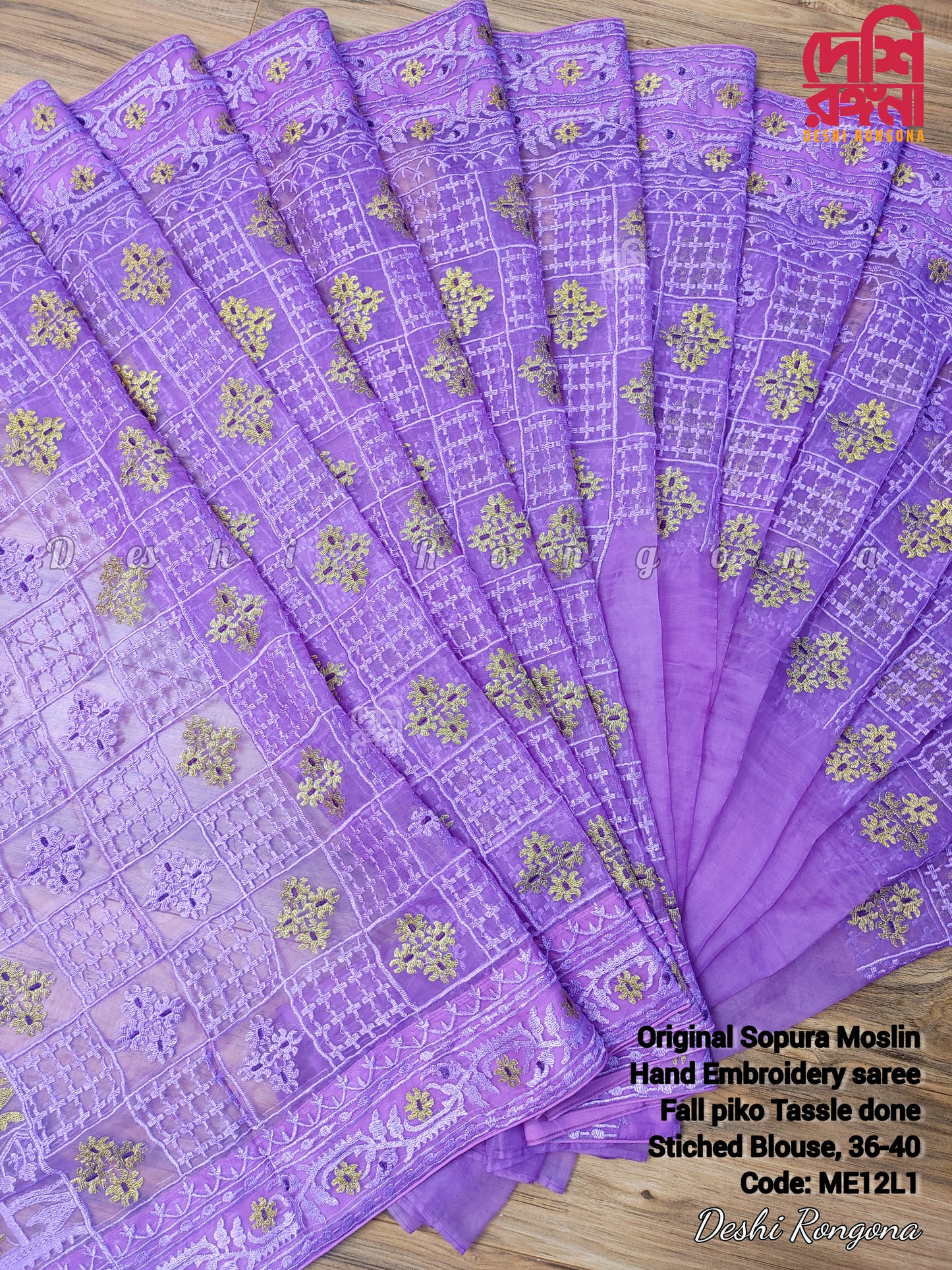 Original Moslin Hand Embroidery work Saree, Lavender Dream