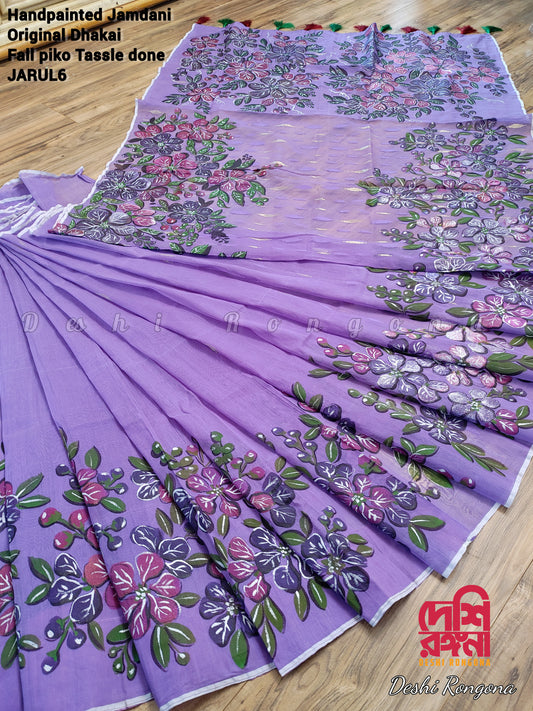 Purple Handpaintd Jamdani, Original Dhakai Saree | Queen’s Crape Theme