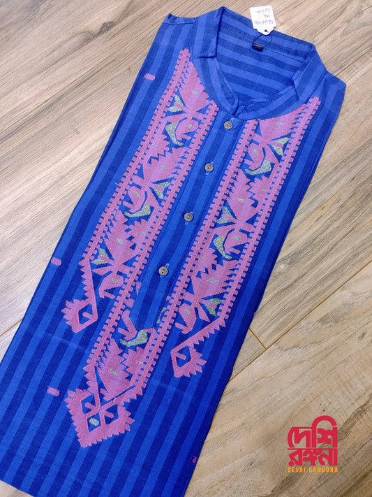 Original Dhakai Jamdani Punjabi – Handwoven Pure Cotton, Royal Blue