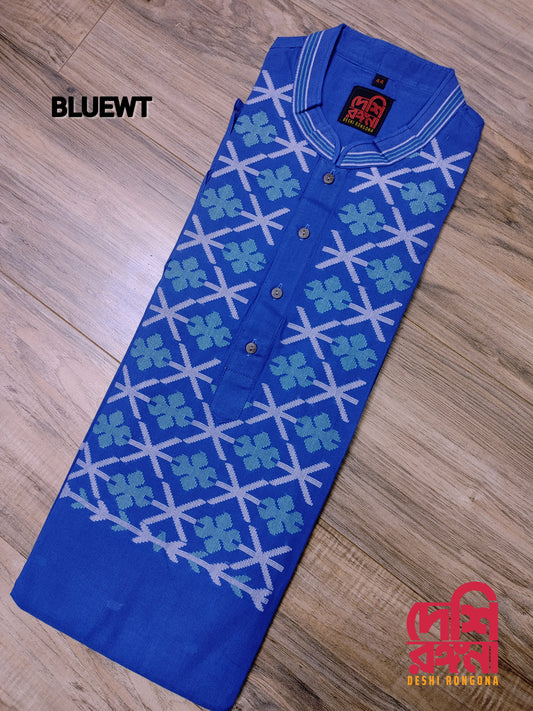 Original Dhakai Jamdani Punjabi – Handwoven Pure Cotton, Royal Blue