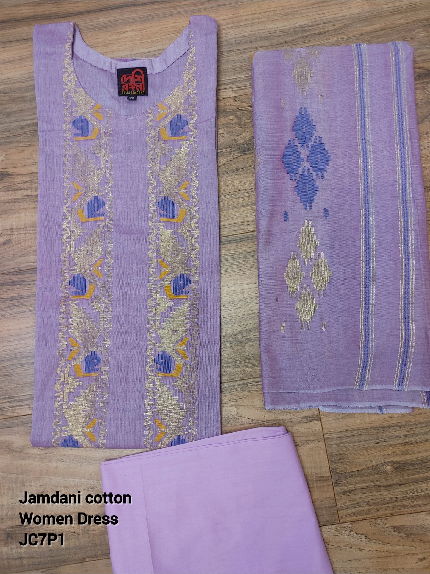 Original Dhakai Jamdani Women Dress, Cotton, Size 42, Lavender / Multi work, Handwoven, Soft, Comfortable Summer Wear, Kamij, Pant,Dupatta