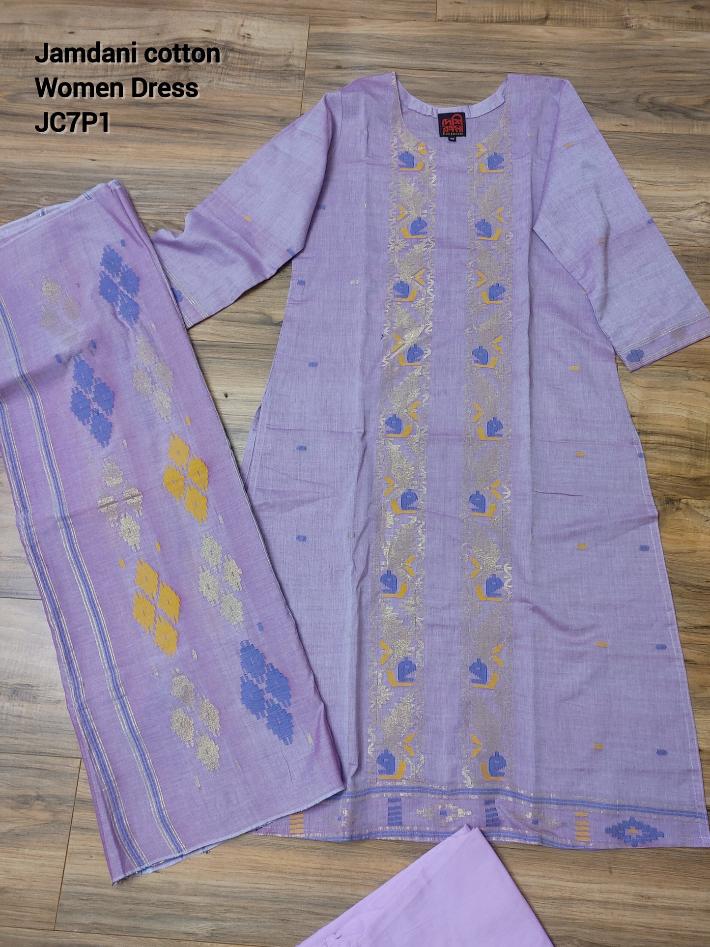 Original Dhakai Jamdani Women Dress, Cotton, Size 42, Lavender / Multi work, Handwoven, Soft, Comfortable Summer Wear, Kamij, Pant,Dupatta