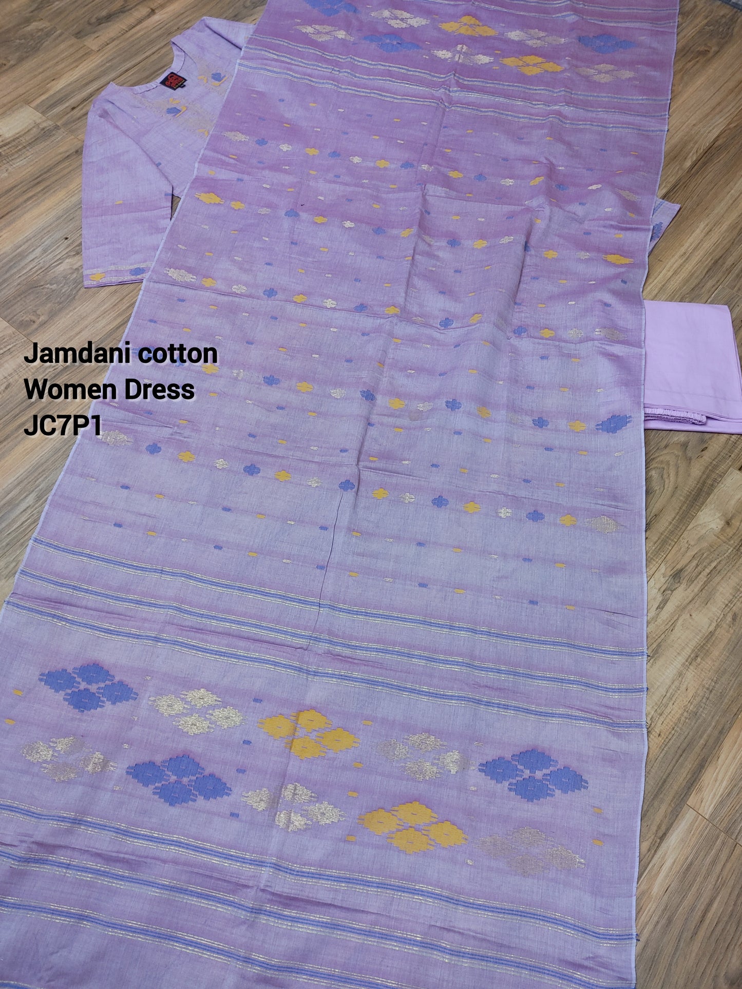 Original Dhakai Jamdani Women Dress, Cotton, Size 42, Lavender / Multi work, Handwoven, Soft, Comfortable Summer Wear, Kamij, Pant,Dupatta
