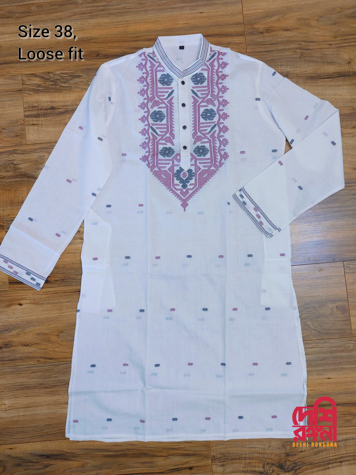 Original Dhakai Jamdani Men Punjabi - Handwoven Pure Cotton