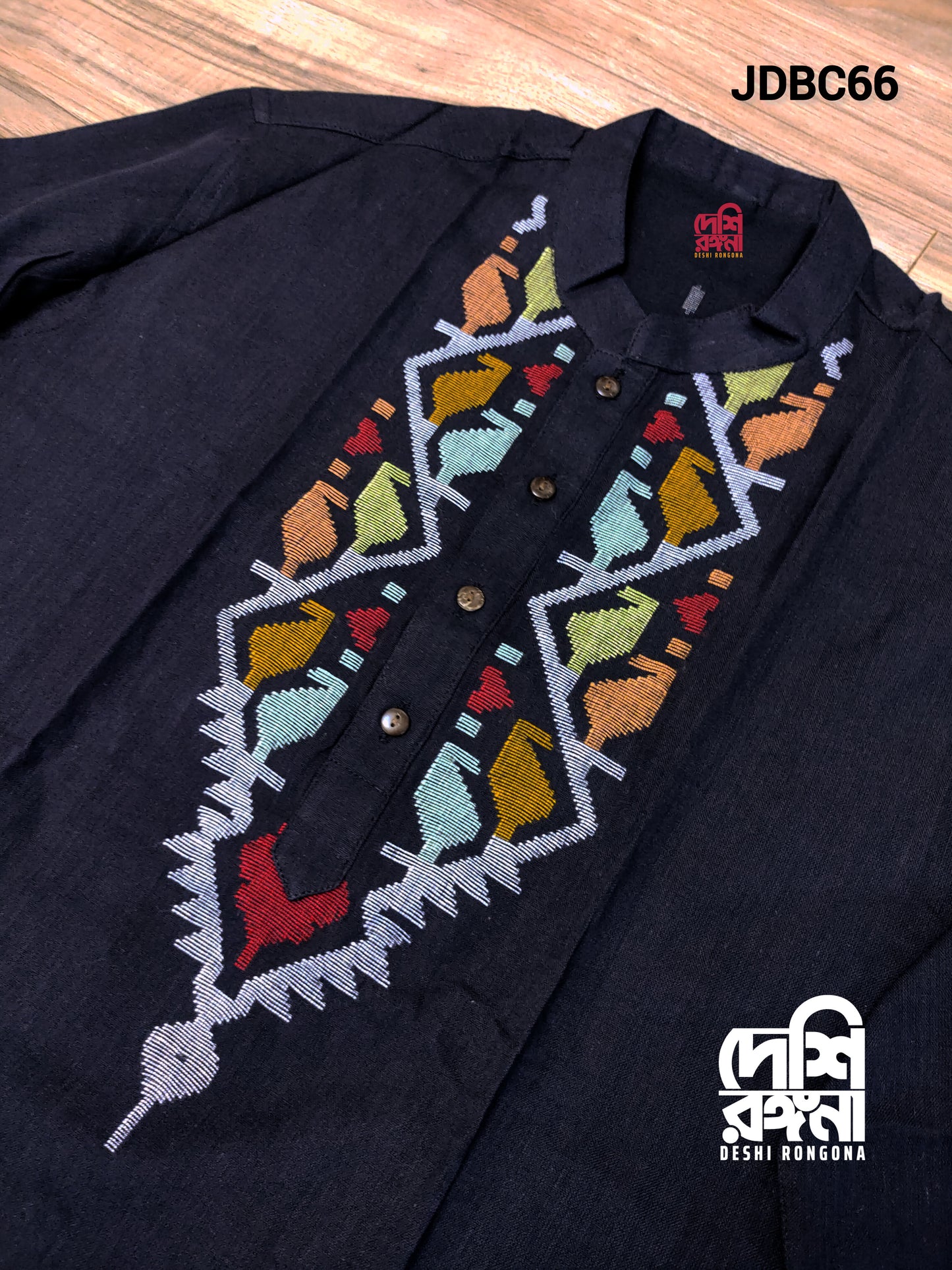 Original Dhakai Jamdani Men Punjabi, Black-Pure Cotton