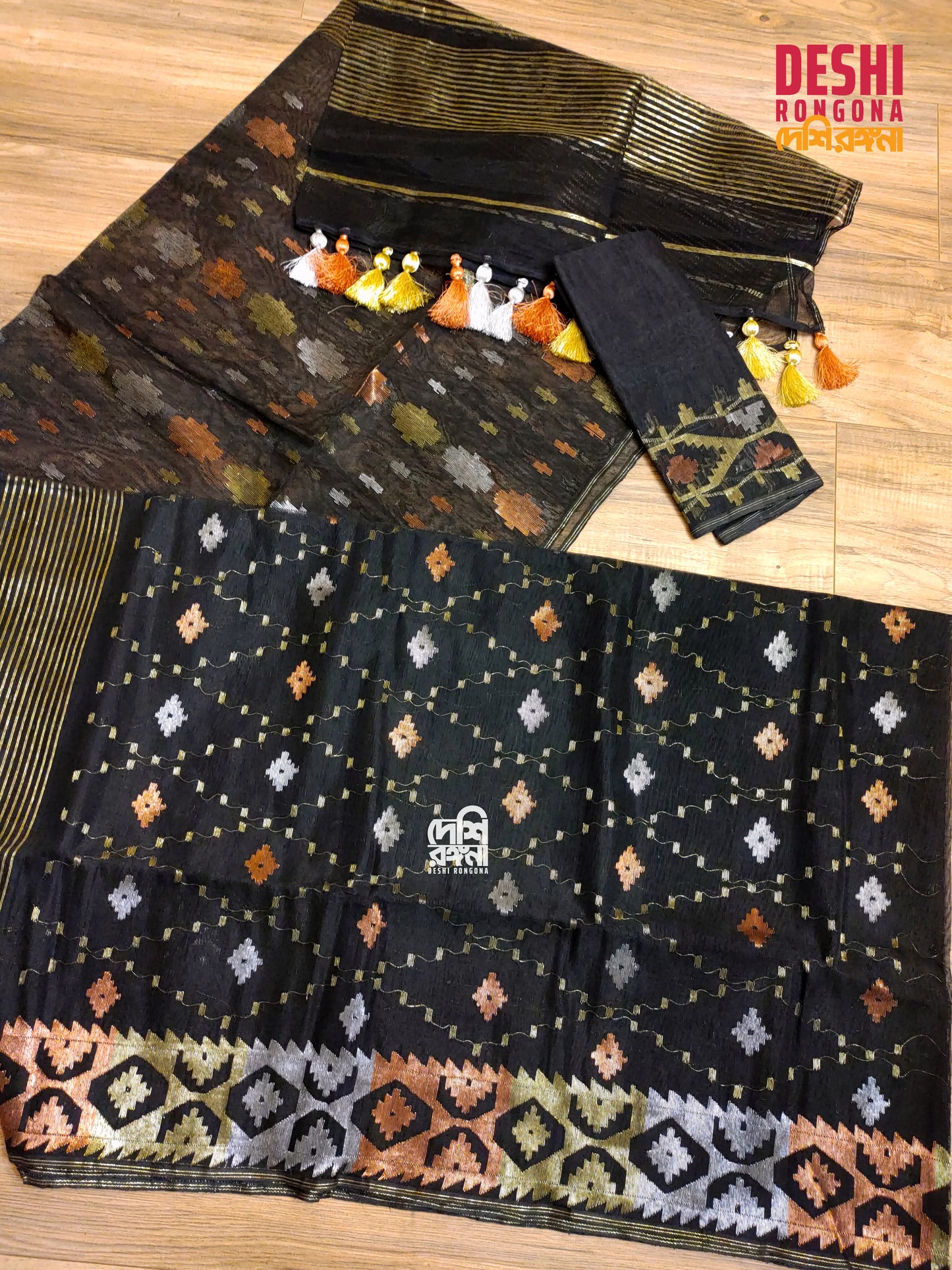 Black Dhakai Jamdani Saree with Zari