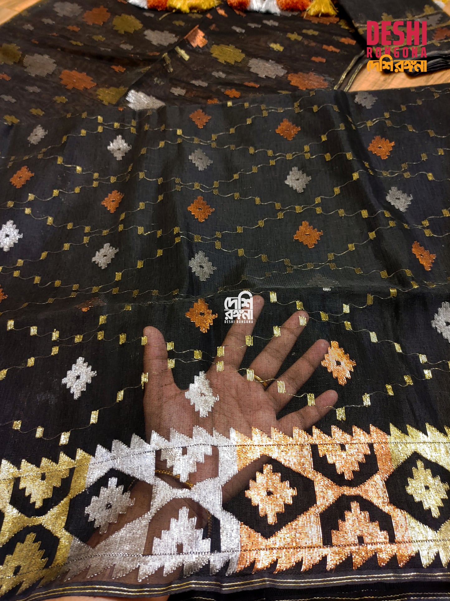 Black Dhakai Jamdani Saree with Zari