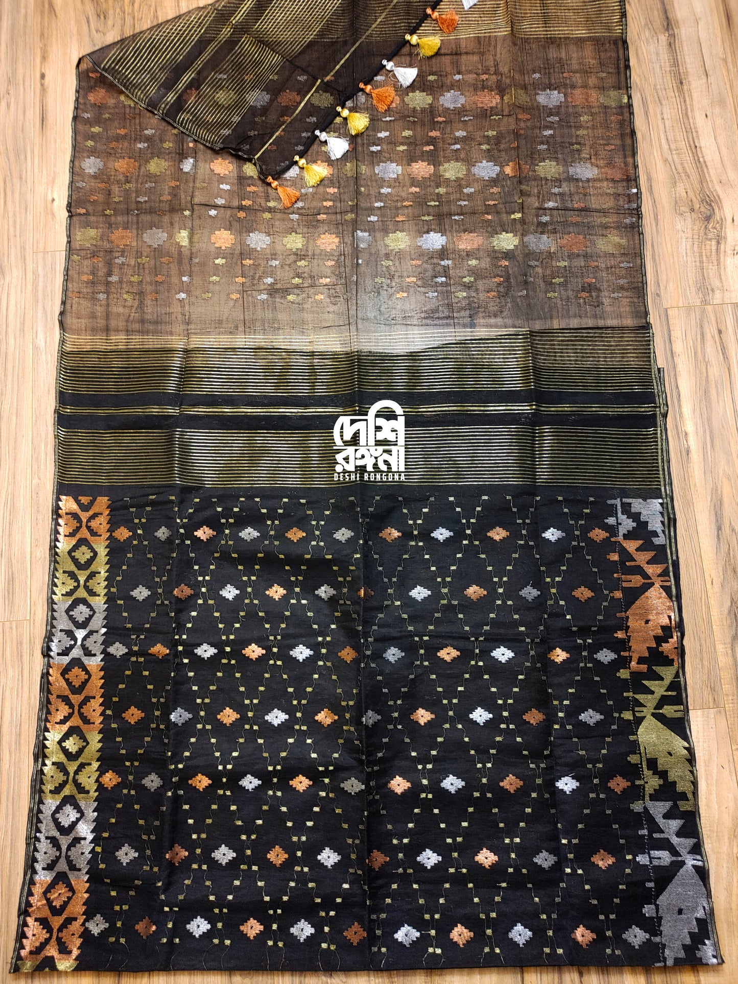 Black Dhakai Jamdani Saree with Zari