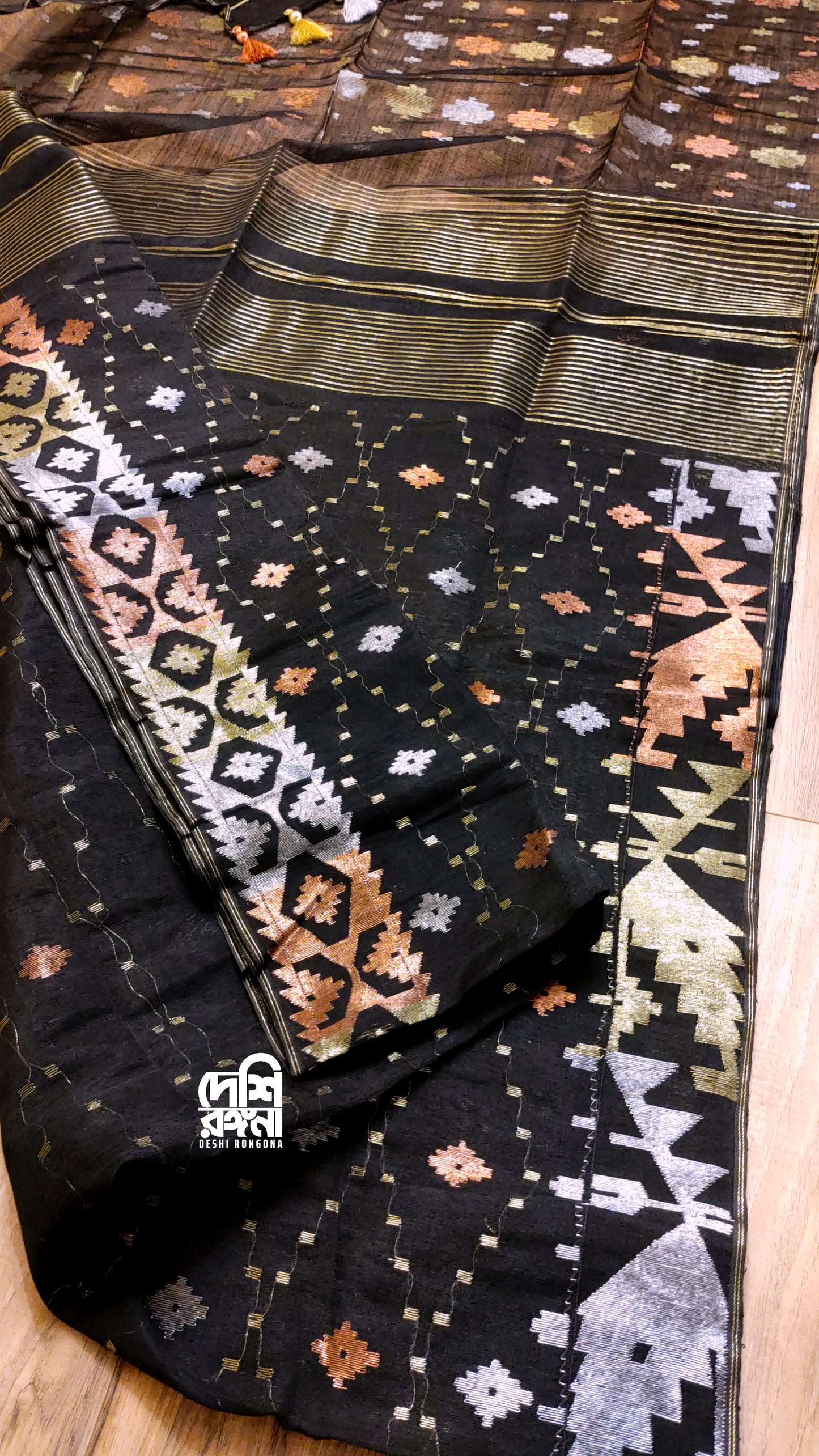 Black Dhakai Jamdani Saree with Zari