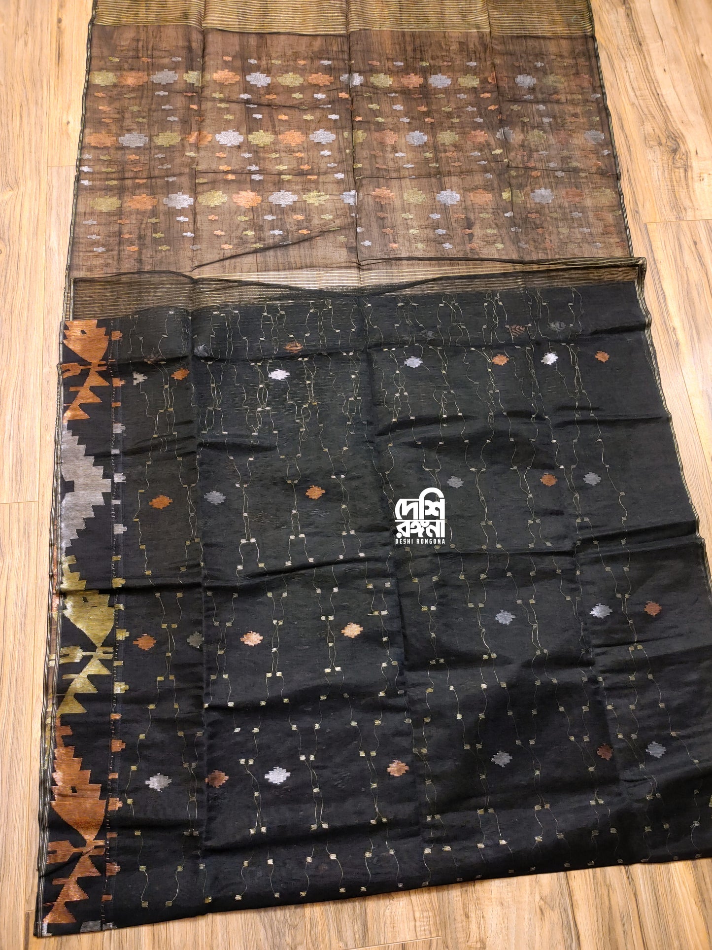 Black Dhakai Jamdani Saree with Zari