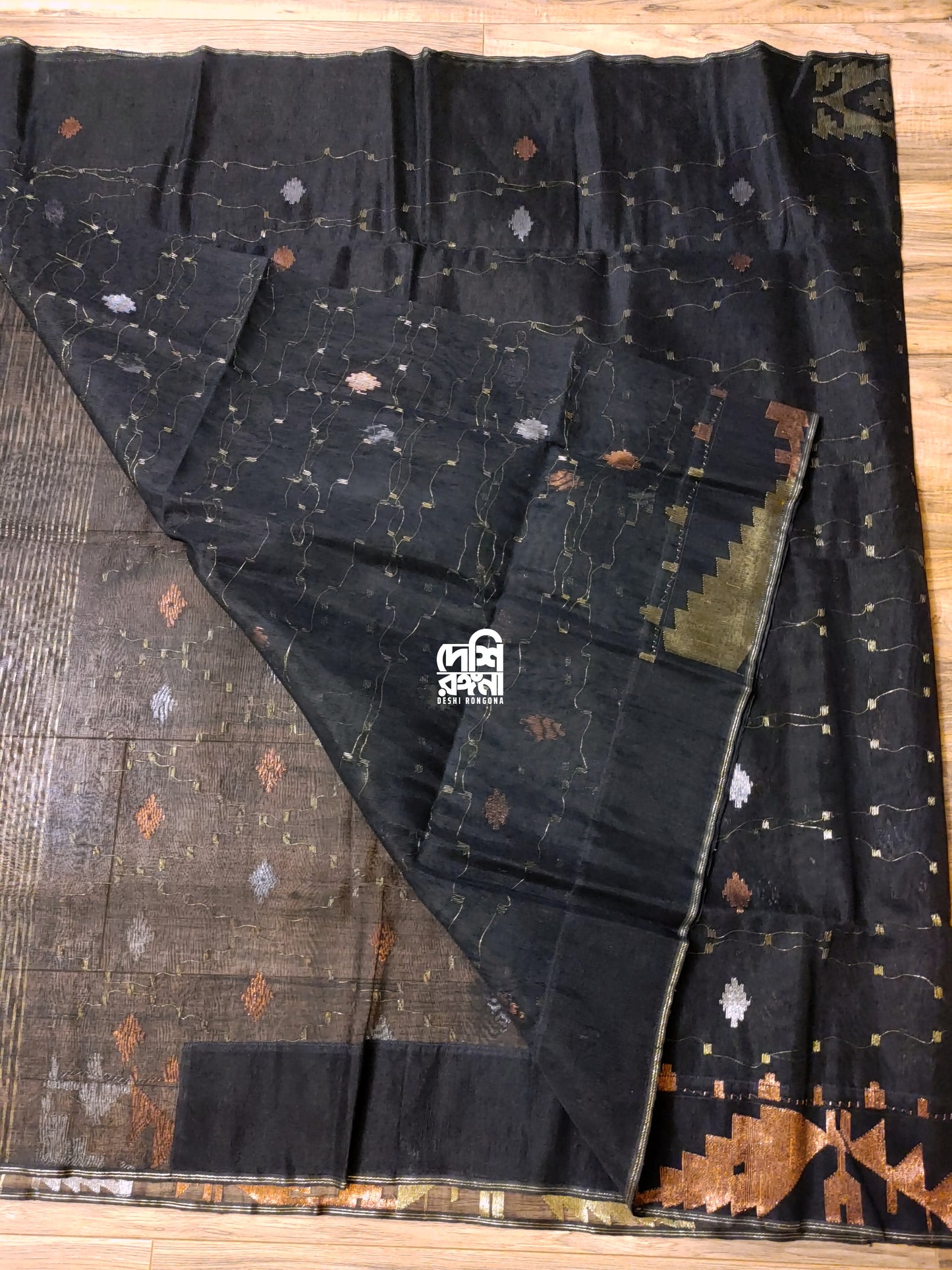 Black Dhakai Jamdani Saree with Zari