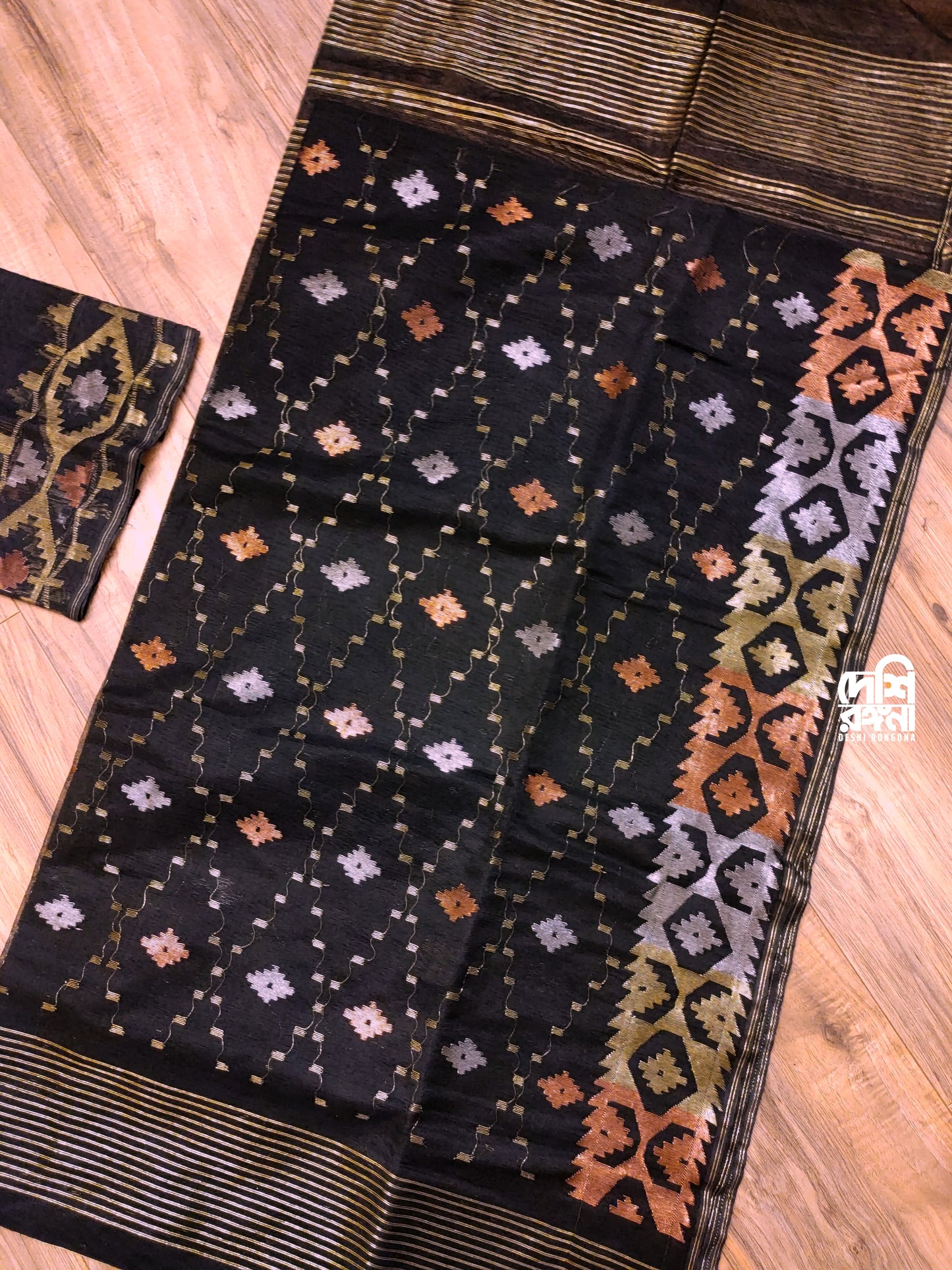 Black Dhakai Jamdani Saree with Zari