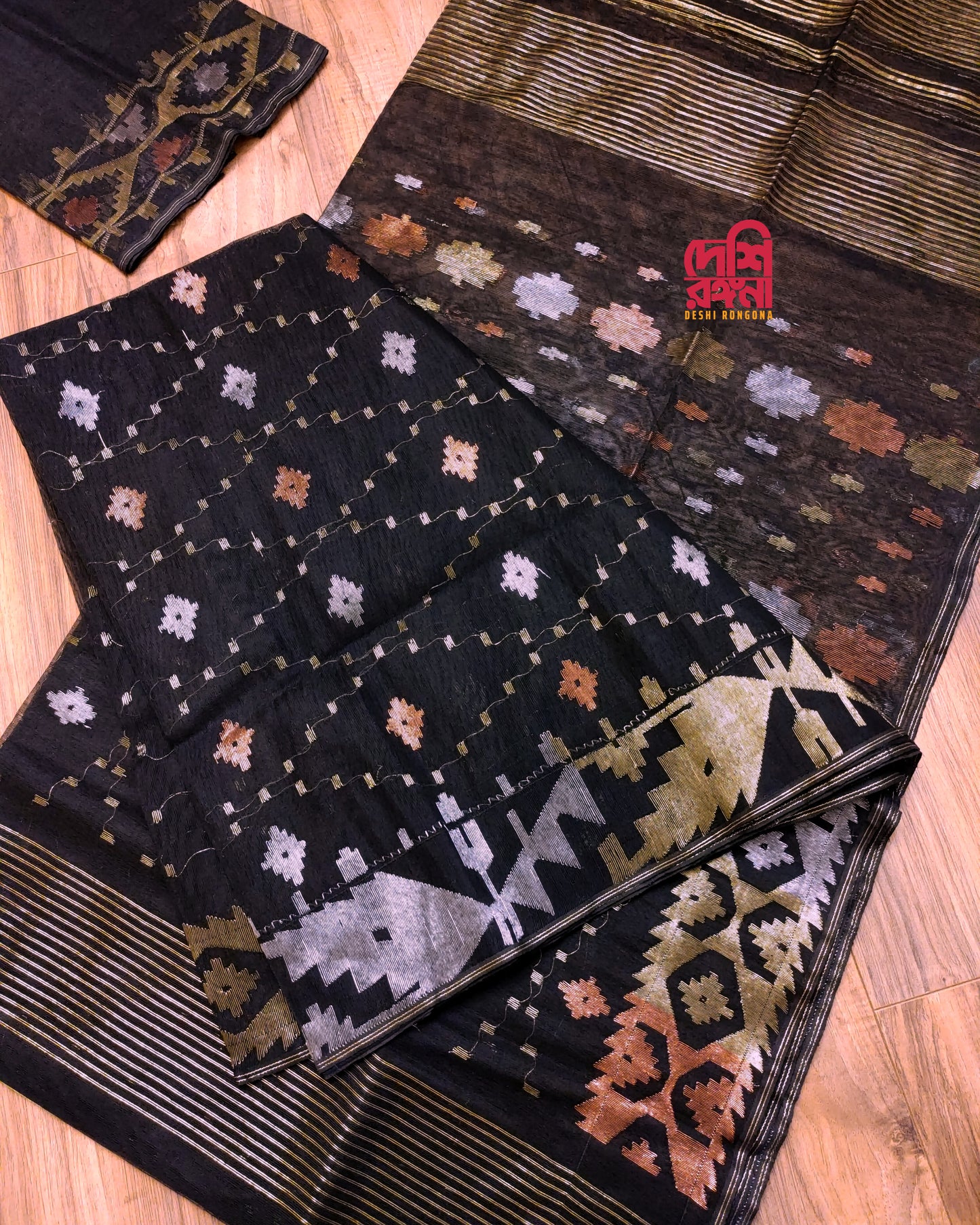 Black Dhakai Jamdani Saree with Zari
