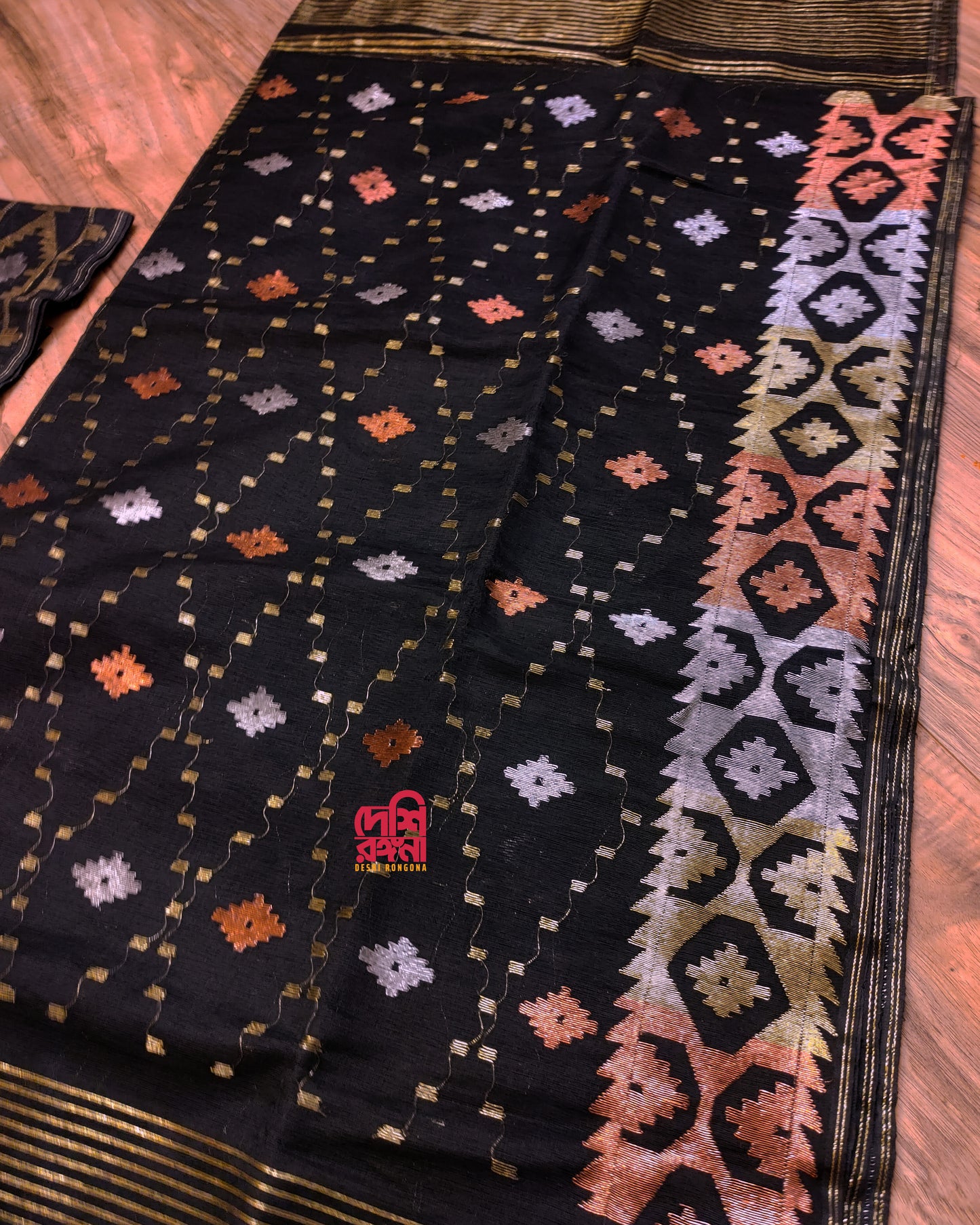 Black Dhakai Jamdani Saree with Zari
