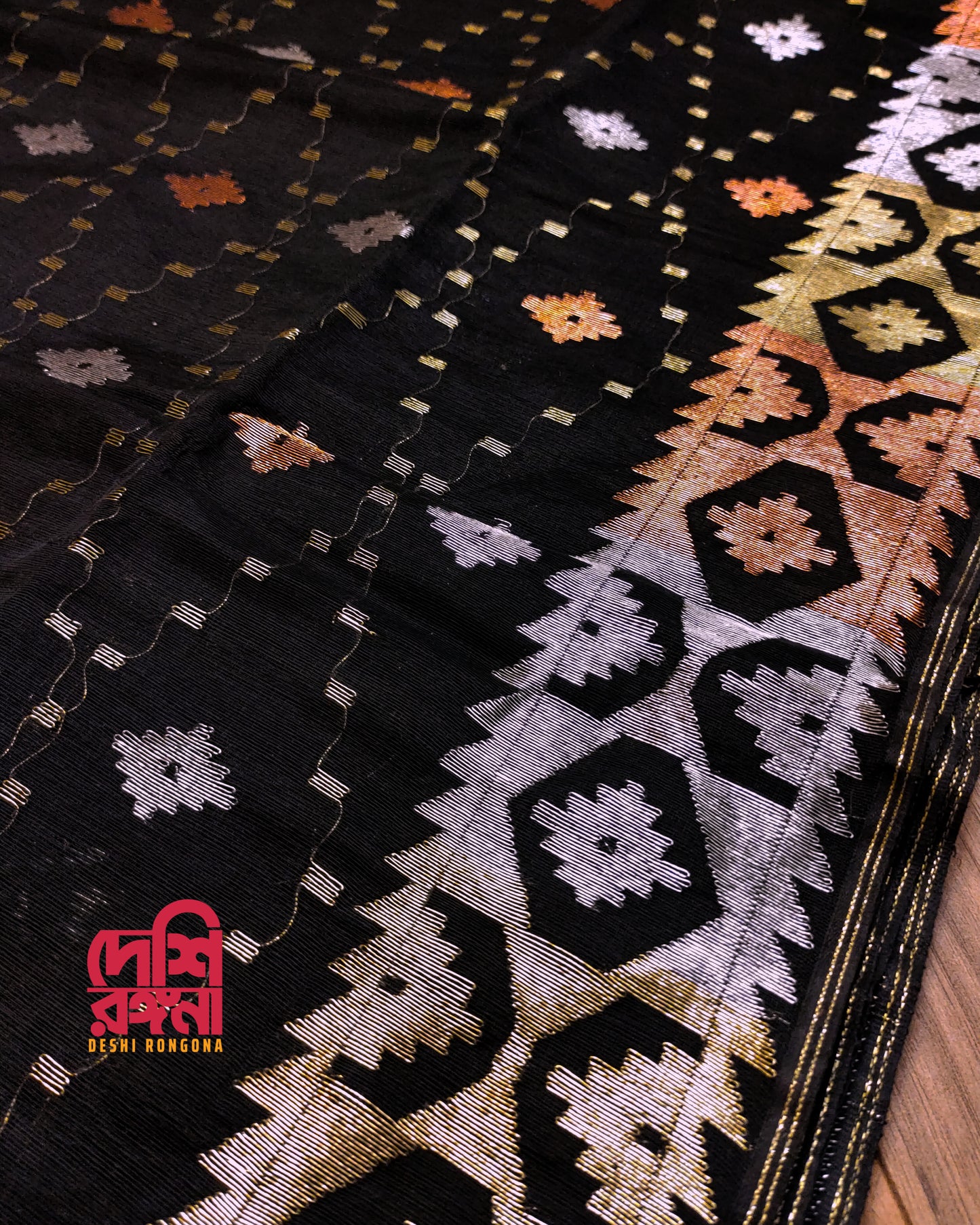 Black Dhakai Jamdani Saree with Zari