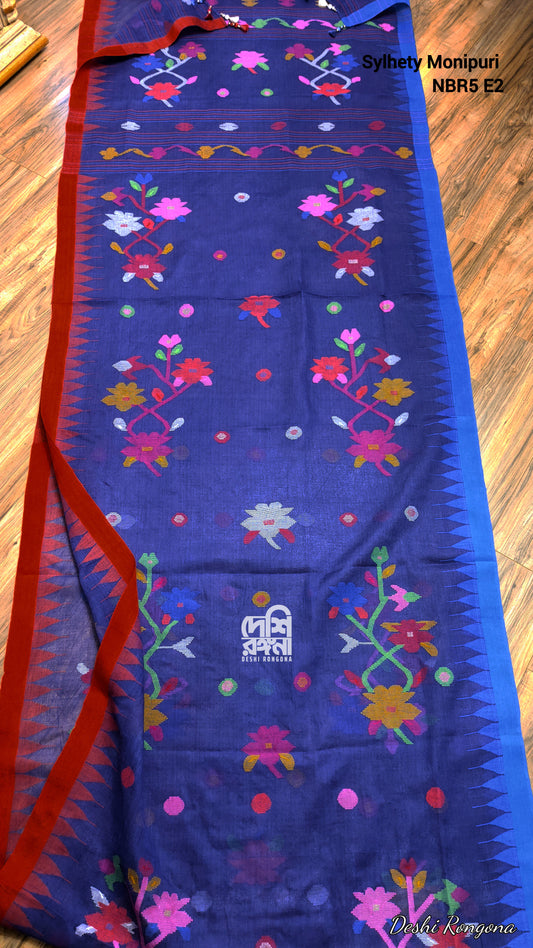 Sylheti Monipuri Cotton Saree with Ganga Jamuna Temple Border