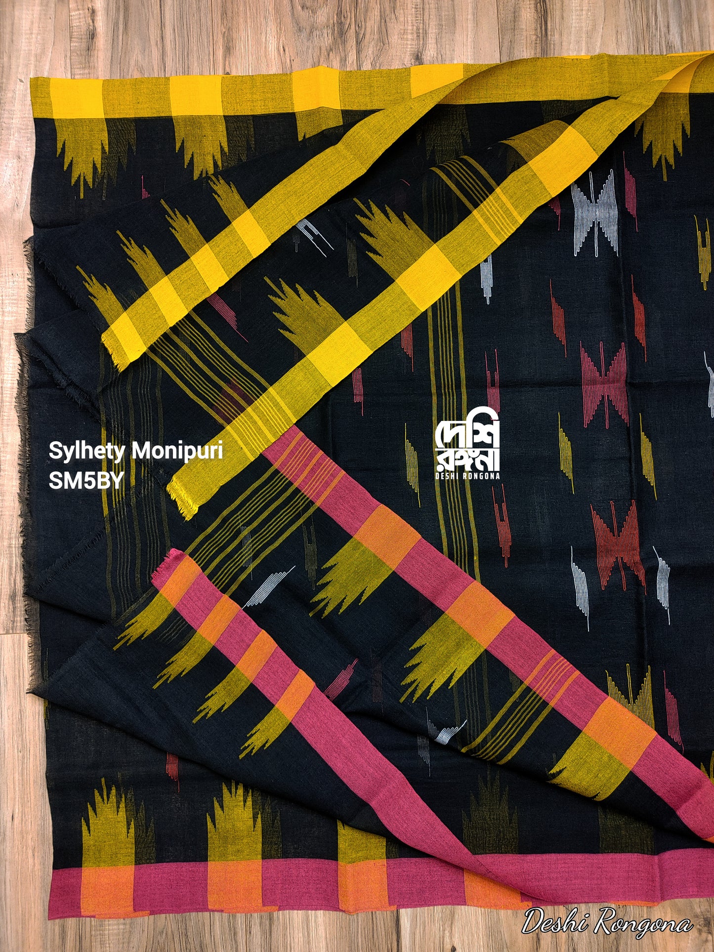 Sylheti Monipuri Cotton Saree – Black Ganga Jamnuna Handwoven