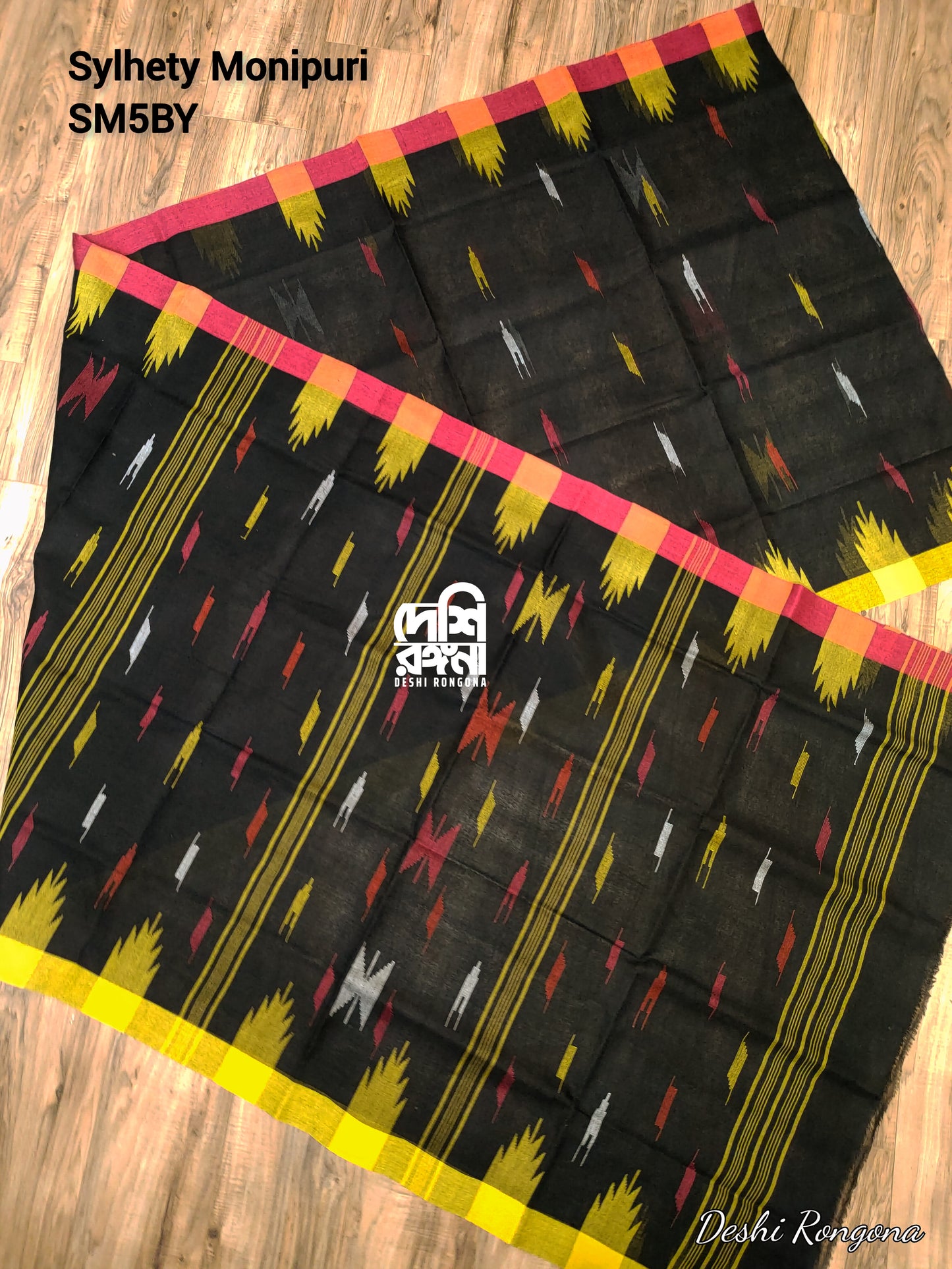 Sylheti Monipuri Cotton Saree – Black Ganga Jamnuna Handwoven