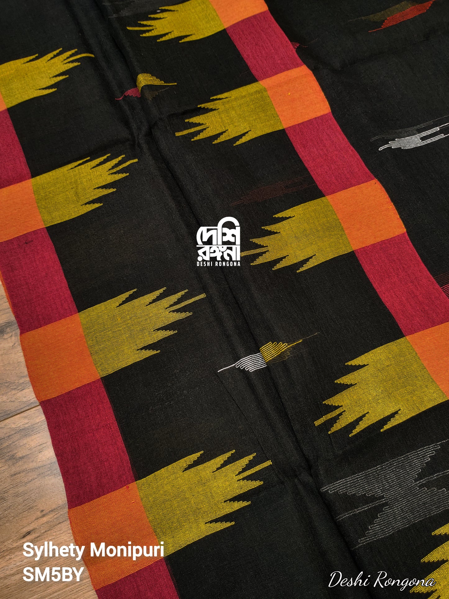 Sylheti Monipuri Cotton Saree – Black Ganga Jamnuna Handwoven