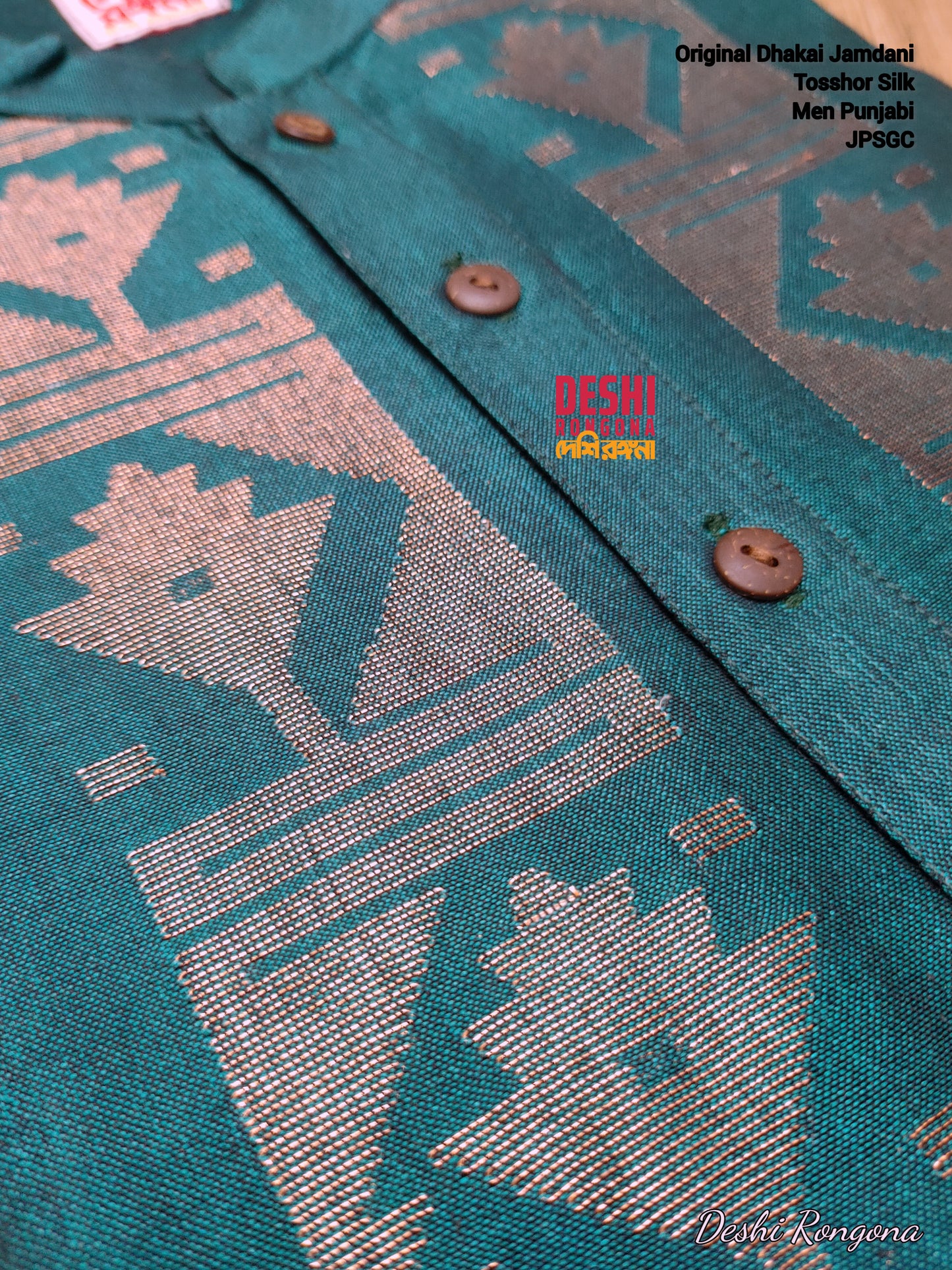 Original Dhakai Jamdani Punjabi – Handwoven Tosshor Silk, Sea Green