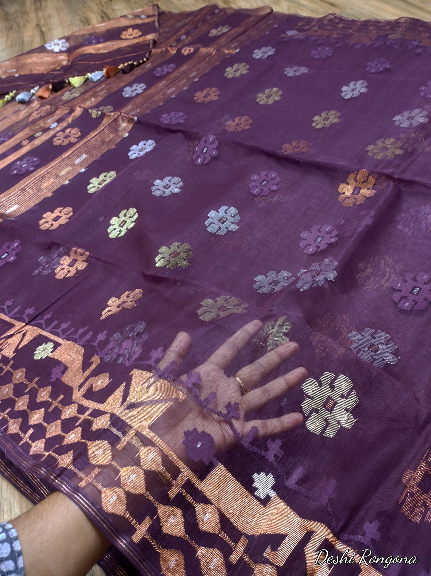 Original Dhakai Jamdani Saree - Plum Purple