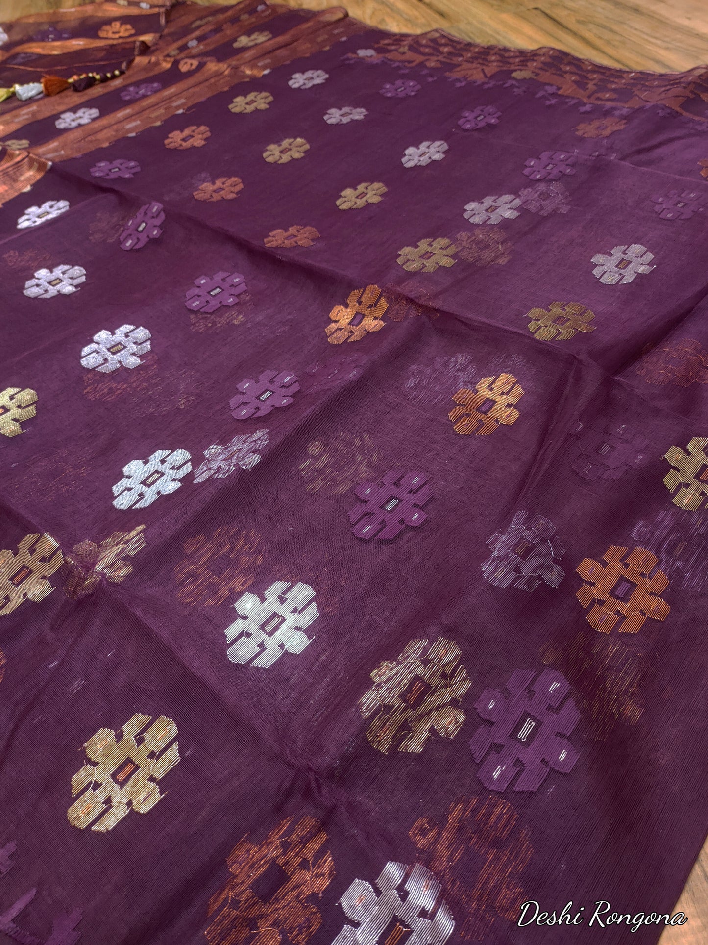 Original Dhakai Jamdani Saree - Plum Purple