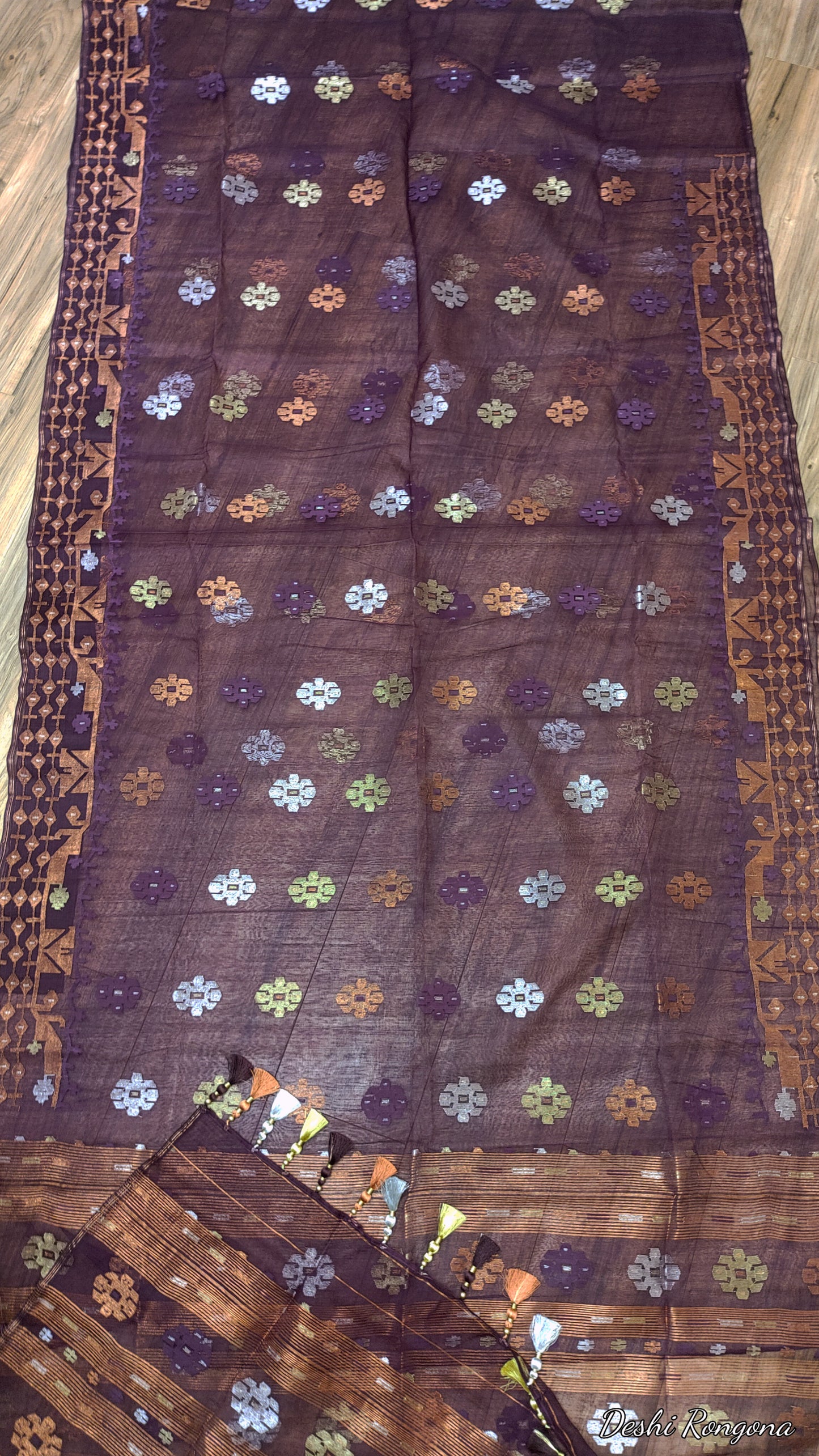 Original Dhakai Jamdani Saree - Plum Purple