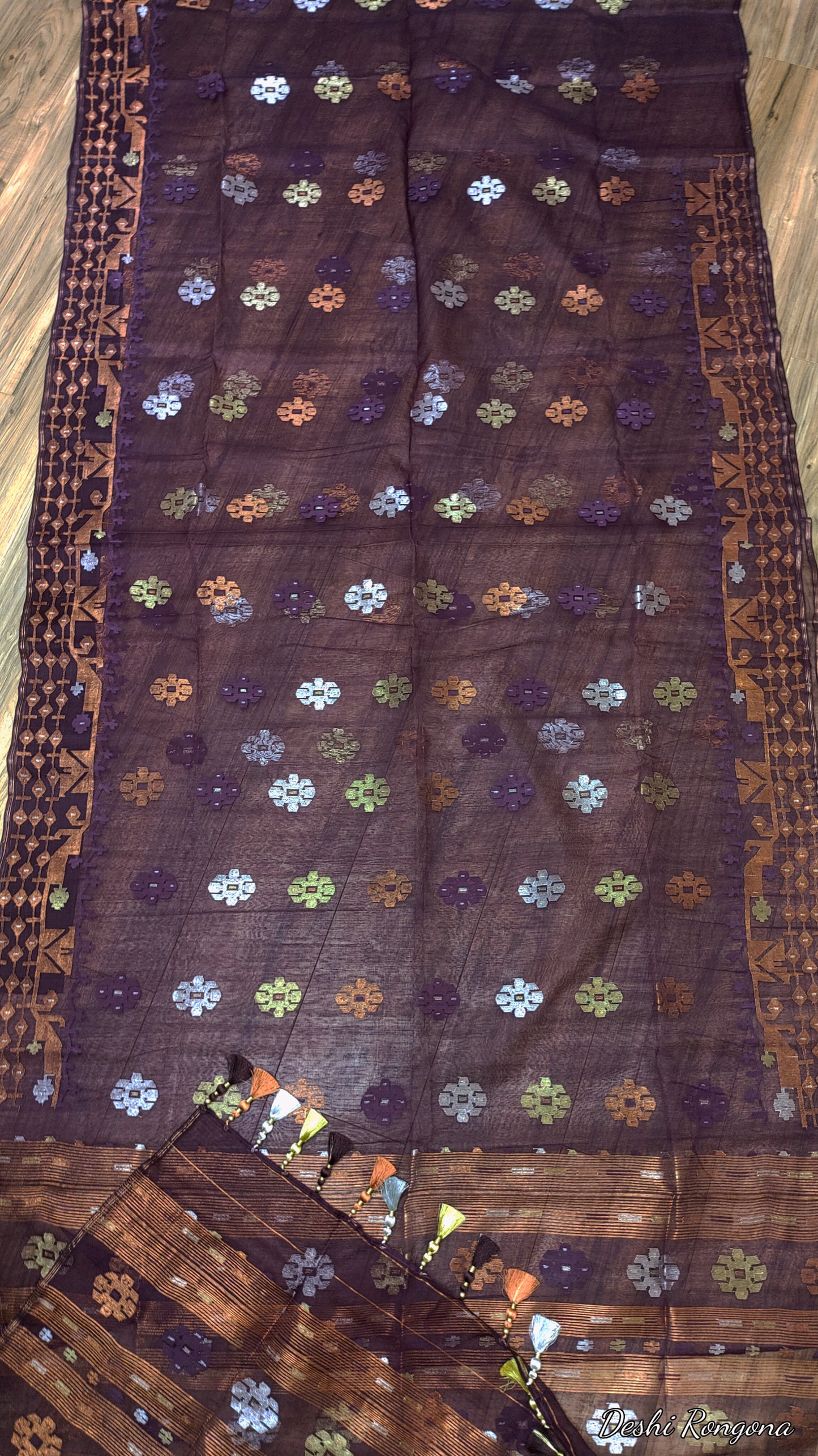 Original Dhakai Jamdani Saree - Plum Purple