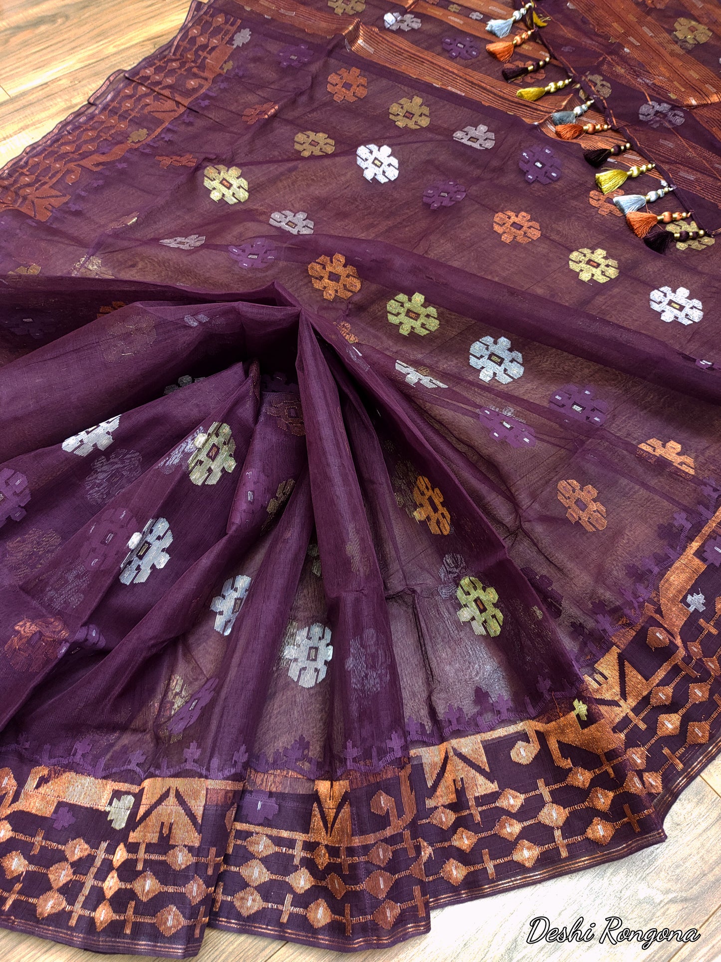 Original Dhakai Jamdani Saree - Plum Purple