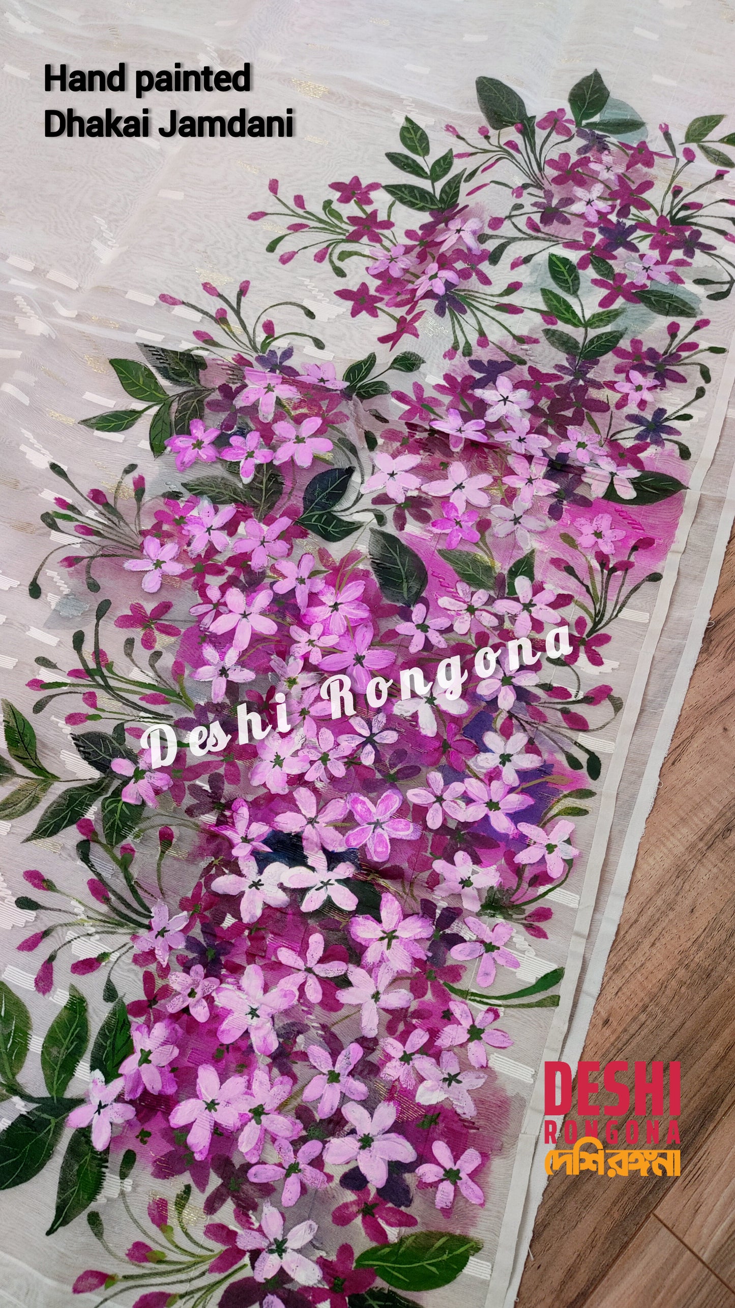 Handpainted Jamdani, Original Dhakai Saree | Madhobi (honeysuckle) Theme