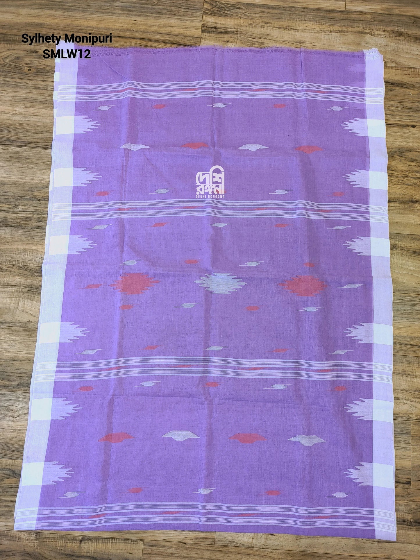 Sylheti Monipuri Handwoven Soft Cotton Saree – Lavender & White