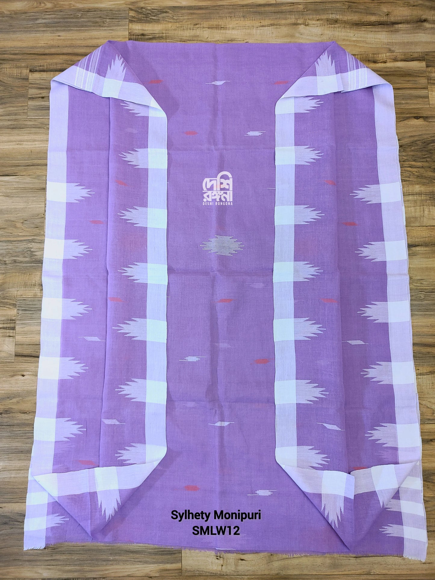 Sylheti Monipuri Handwoven Soft Cotton Saree – Lavender & White