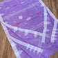 Sylheti Monipuri Handwoven Soft Cotton Saree – Lavender & White