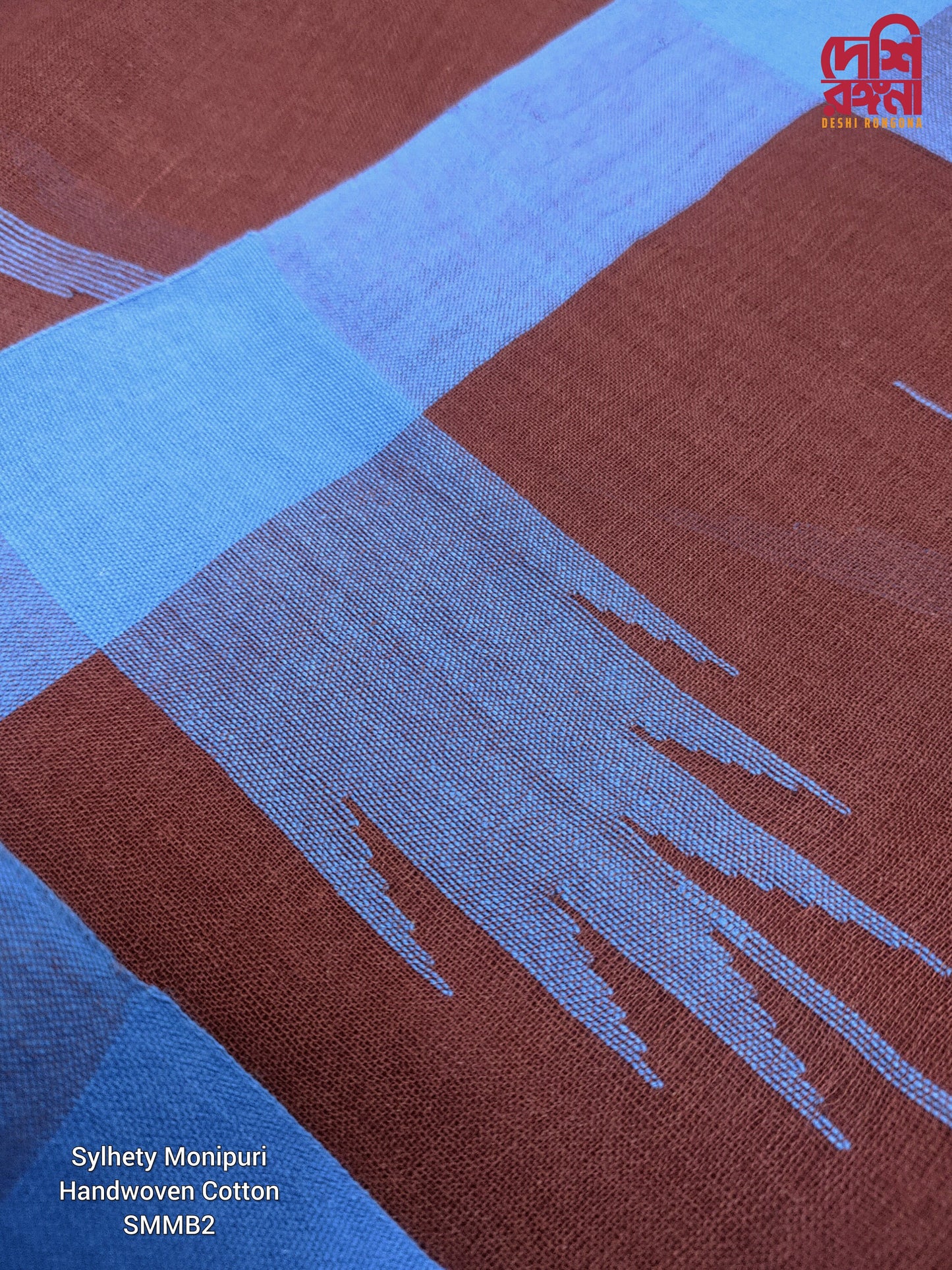 Maroon Monipuri Cotton Saree with Blue Woven Border
