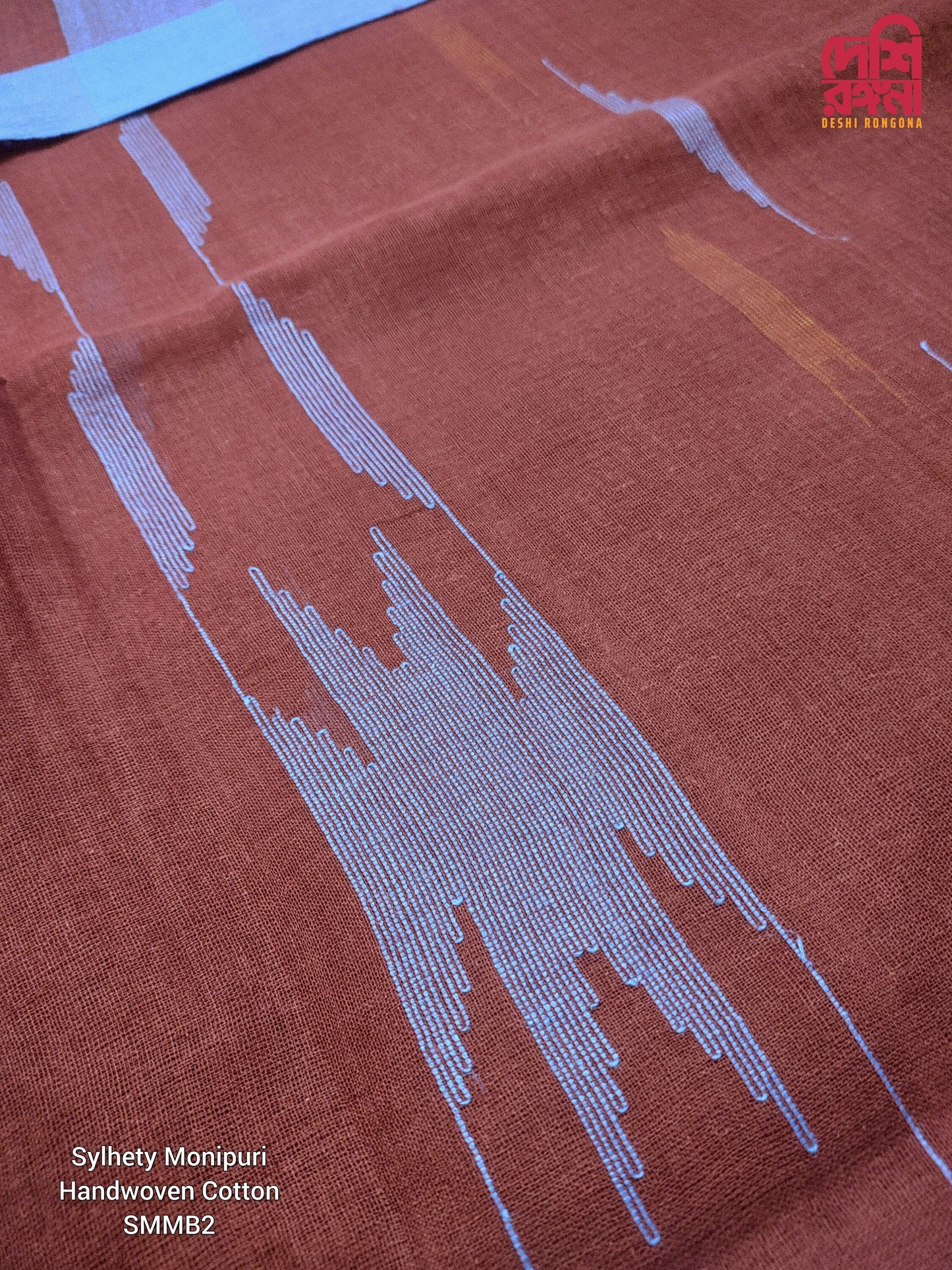 Maroon Monipuri Cotton Saree with Blue Woven Border