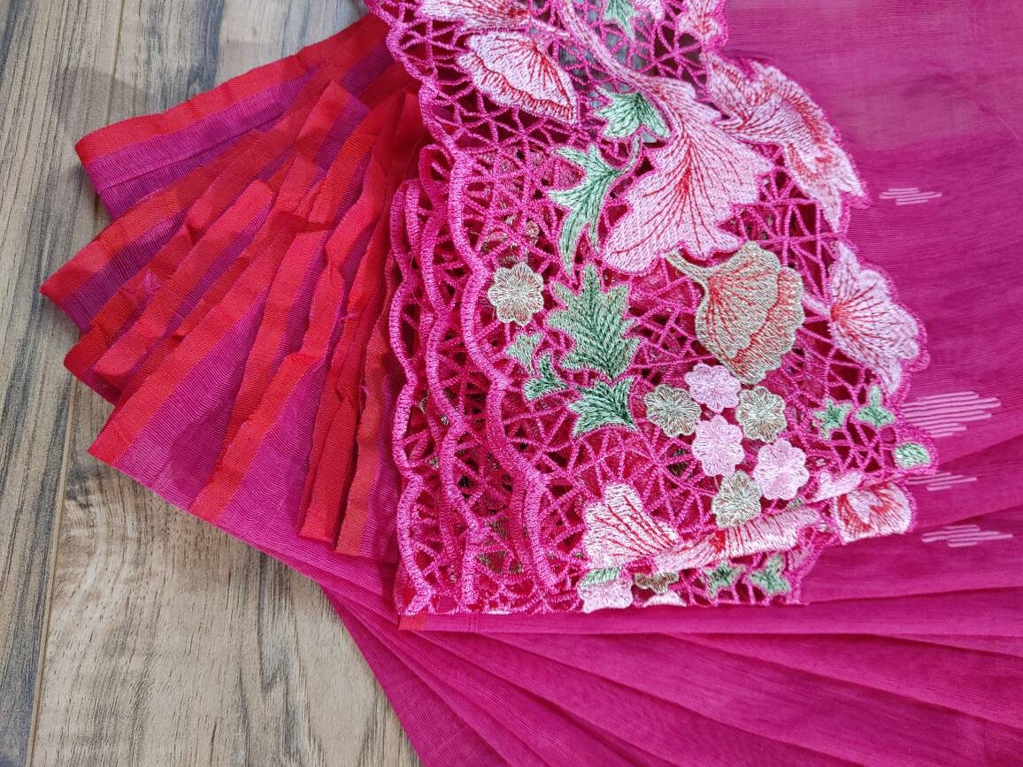 Magenta Cutwork Dhakai Jamdani – Hand Embroidered