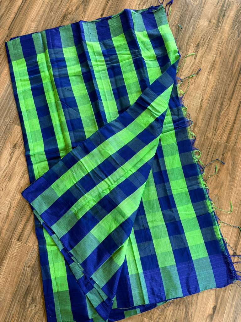 Tangail Silk Saree green and blue check