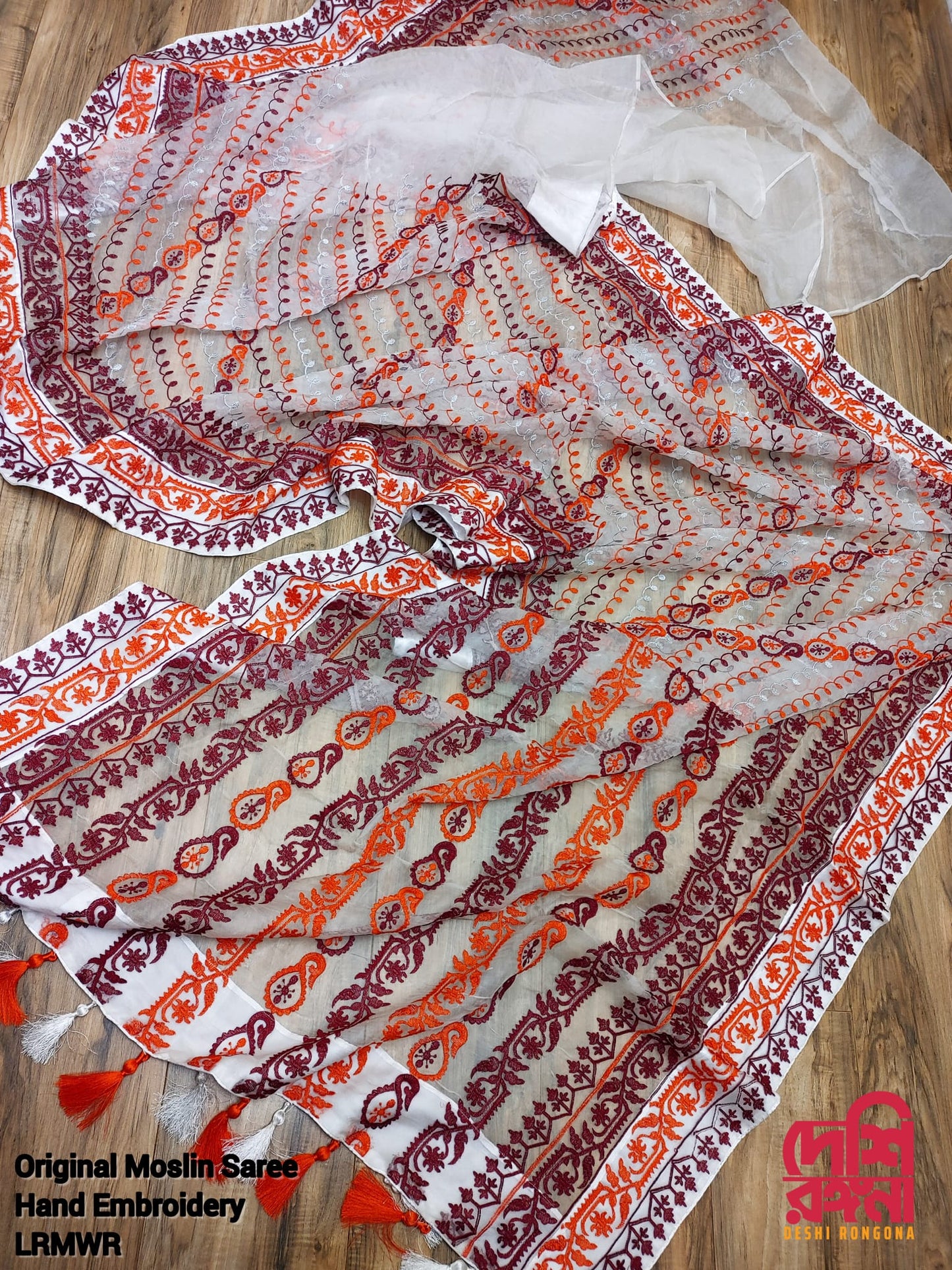 Original Moslin Hand Embroidery work Saree, Off white