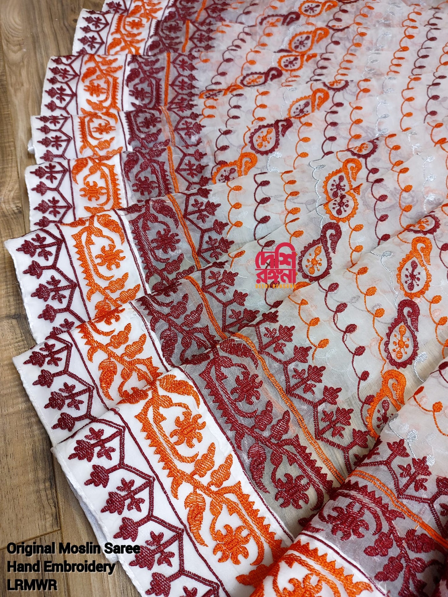 Original Moslin Hand Embroidery work Saree, Off white