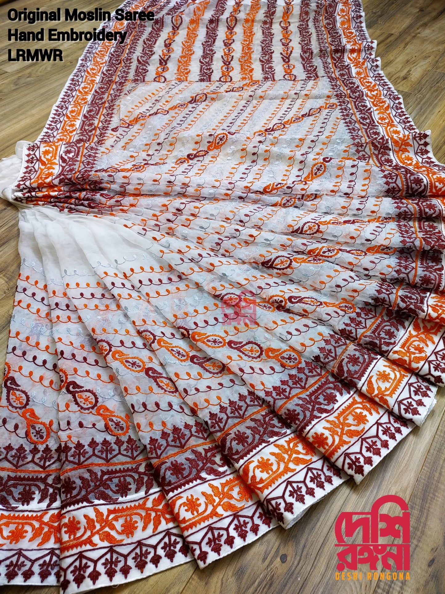 Original Moslin Hand Embroidery work Saree, Off white