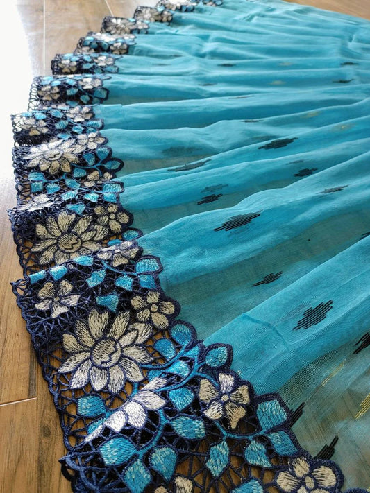 Sky Blue Dhakai Jamdani with Cutwork Embroidery