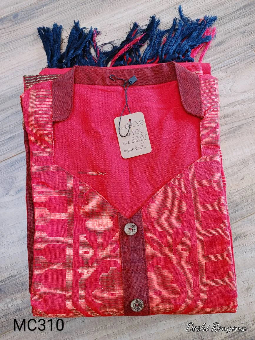 Original Dhakai Jamdani Cotton Dress, Red-Maroon