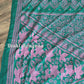Sea green Bangalore Silk Kantha Saree with pink work